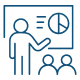icon of person showing charts to other people. business oriented